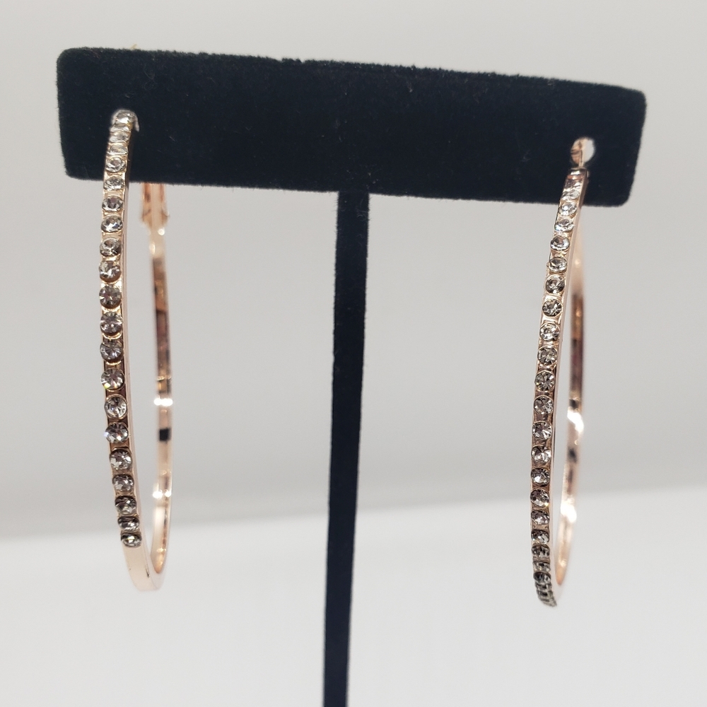 Rose Gold Rhinestone Hoop Earrings - Picture 4 of 10